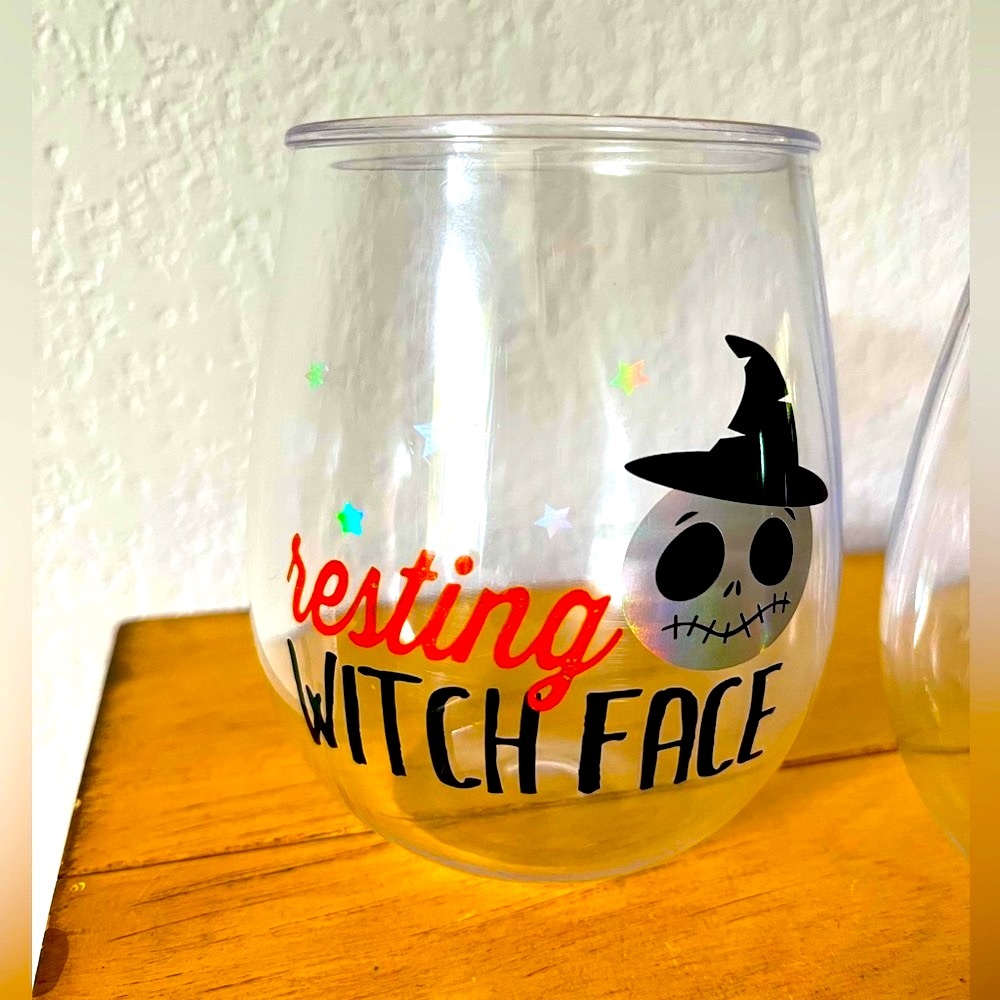 NEW Resting Witch Face Plastic Stemless Tumbler
